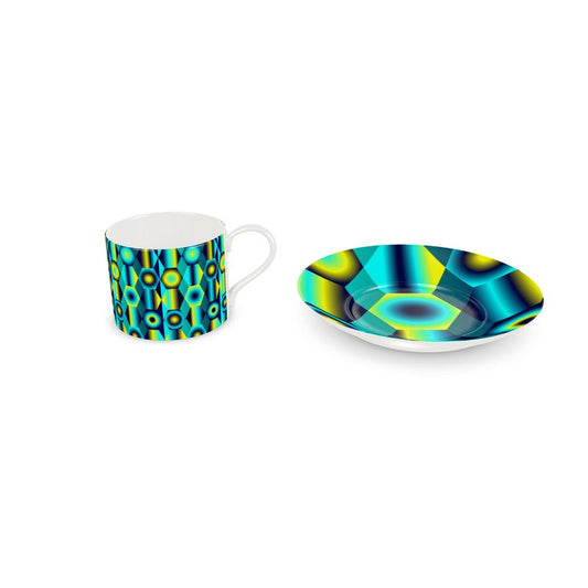 Bone China Cup and Saucer with vibrant shapes