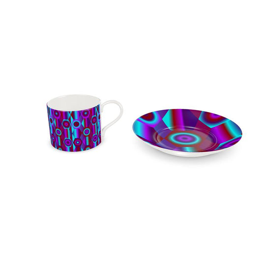 Bone China Cup and Saucer with vibrant shapes