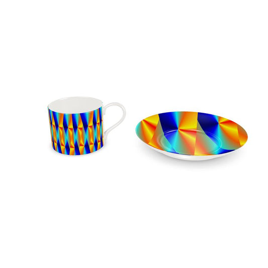 Bone China Cup and Saucer with vibrant shapes