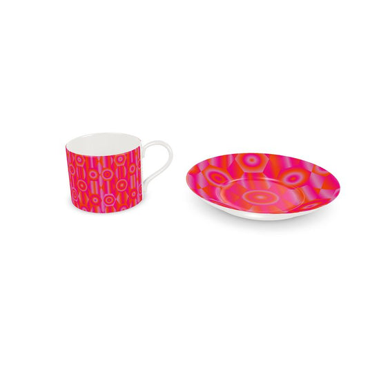 Bone China Cup and Saucer with Vibrant Shapes