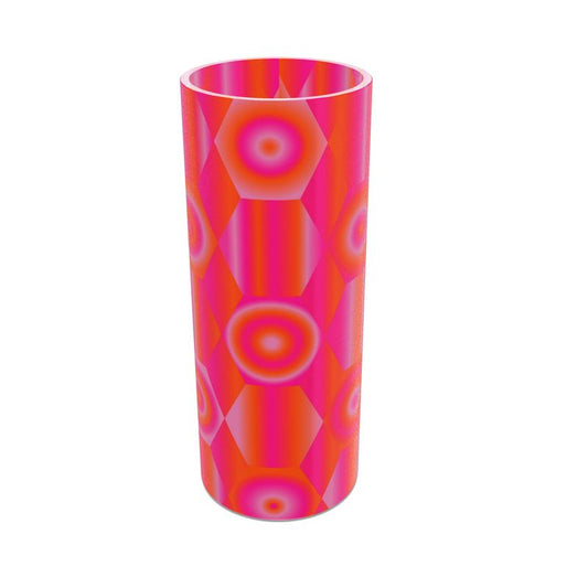 Tall Cylindrical Glass Vase with Vibrant Shapes