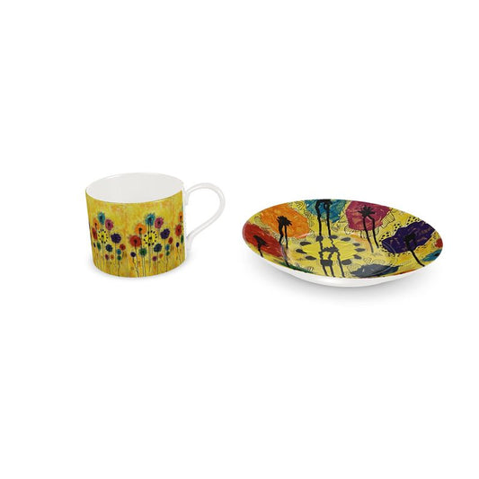 Bone China Cup & Saucer Abstract Pop of Flowers