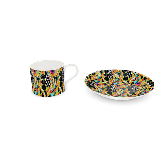 Bone China Cup & Saucer Colourful Abstract Design