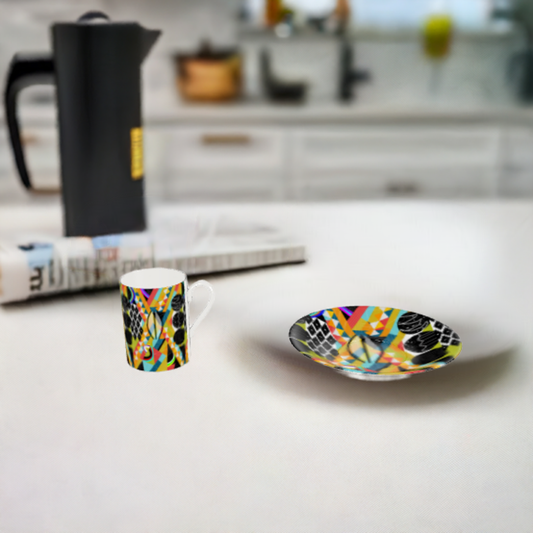 Bone China Cup & Saucer Colourful Abstract Design