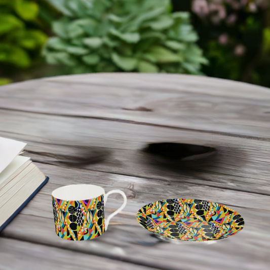 Bone China Cup & Saucer Colourful Abstract Design