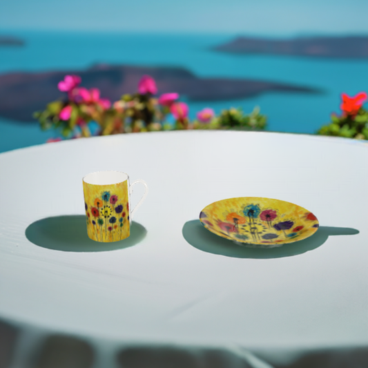 Bone China Cup & Saucer Abstract Pop of Flowers