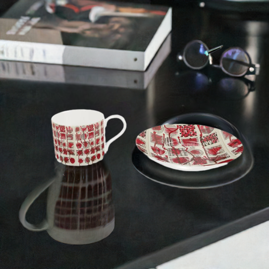 Bone China Cup & Saucer Abstract Ink Collage