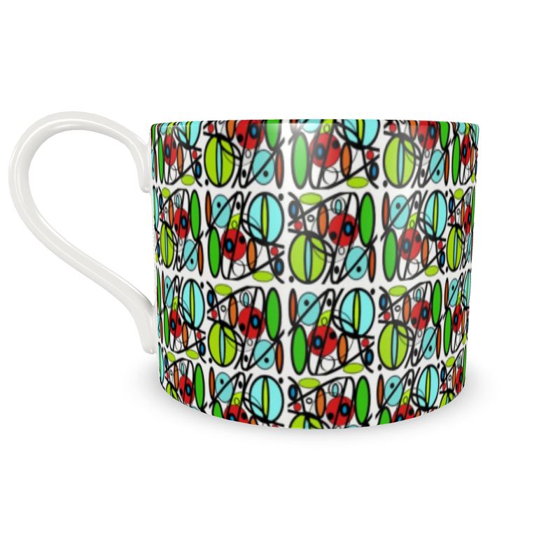 Bone China Cup and Saucer with vibrant circles and swirls