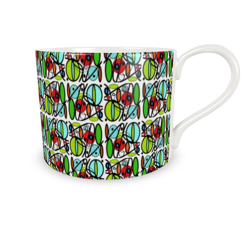 Bone China Cup and Saucer with vibrant circles and swirls
