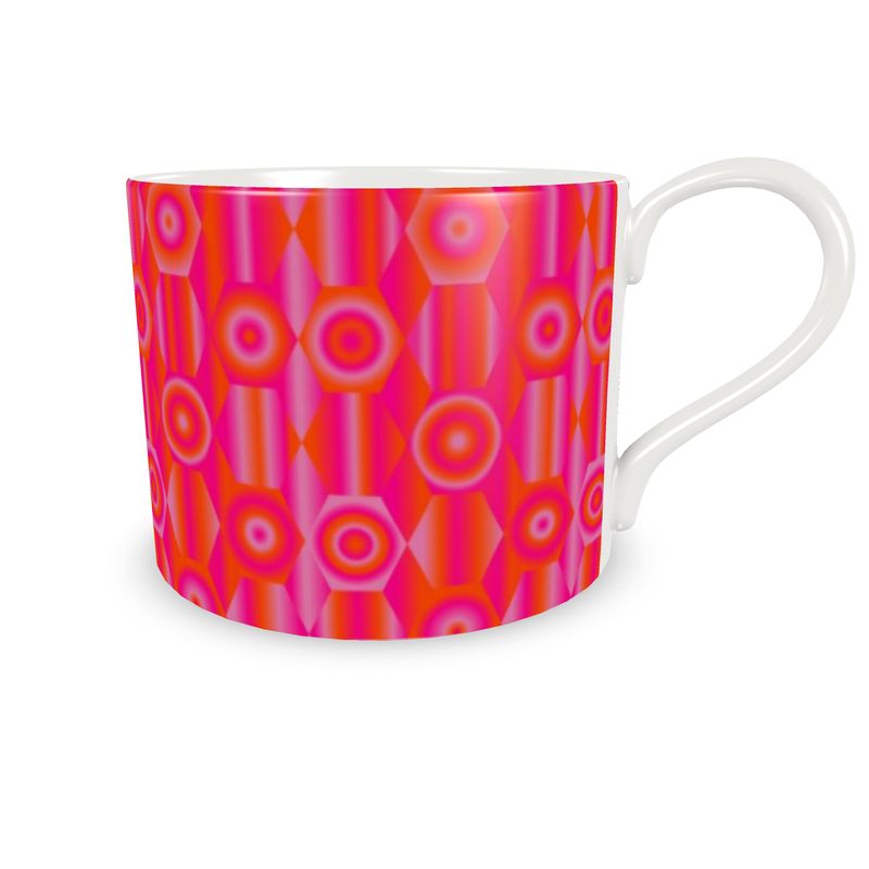 Bone China Cup and Saucer with Vibrant Shapes