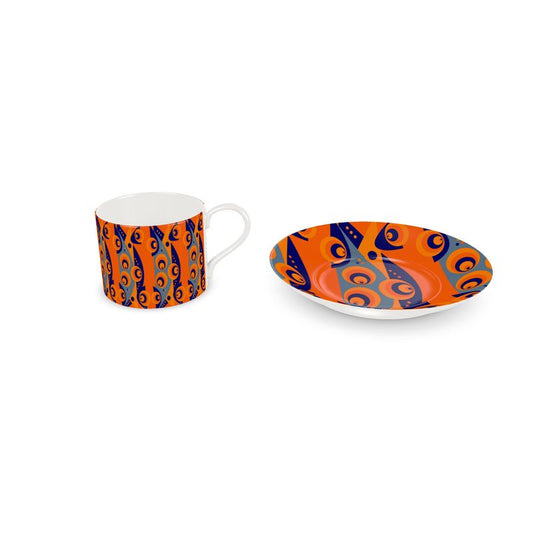 Bone China Cup and Saucer with a pop of bright colour