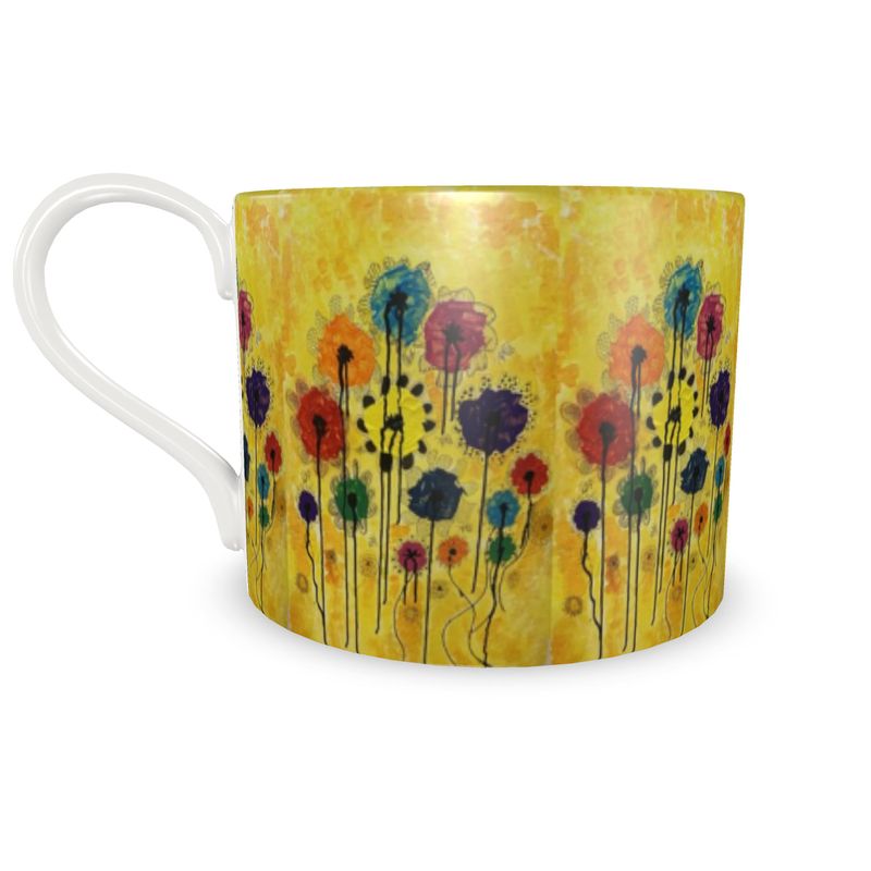 Bone China Cup & Saucer Abstract Pop of Flowers