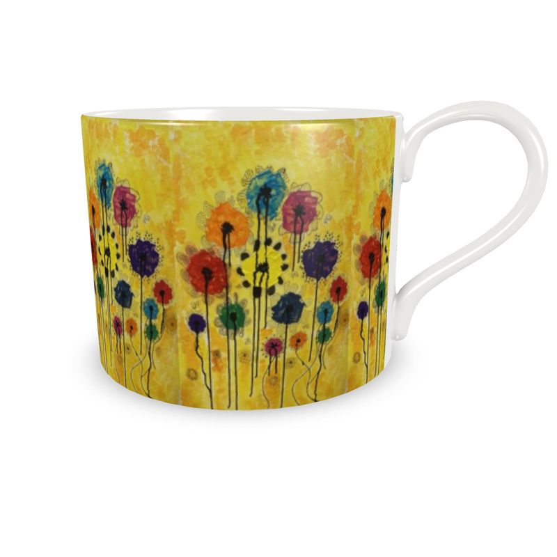 Bone China Cup & Saucer Abstract Pop of Flowers