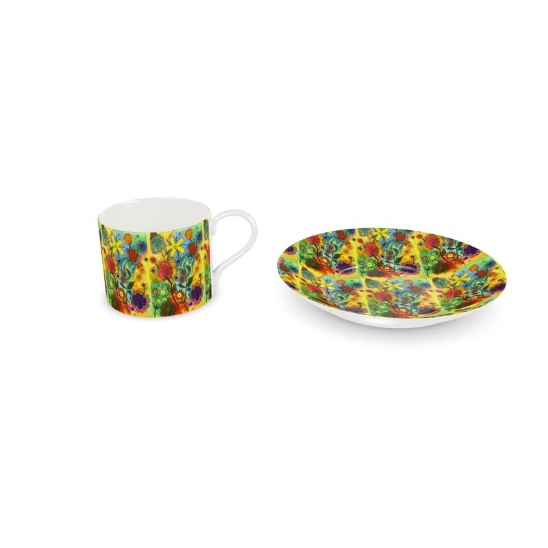 Bone China Cup & Saucer Original Floral Abstract Art