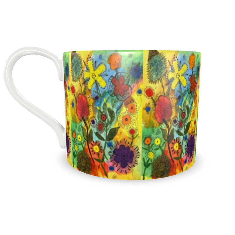 Bone China Cup & Saucer Original Floral Abstract Art