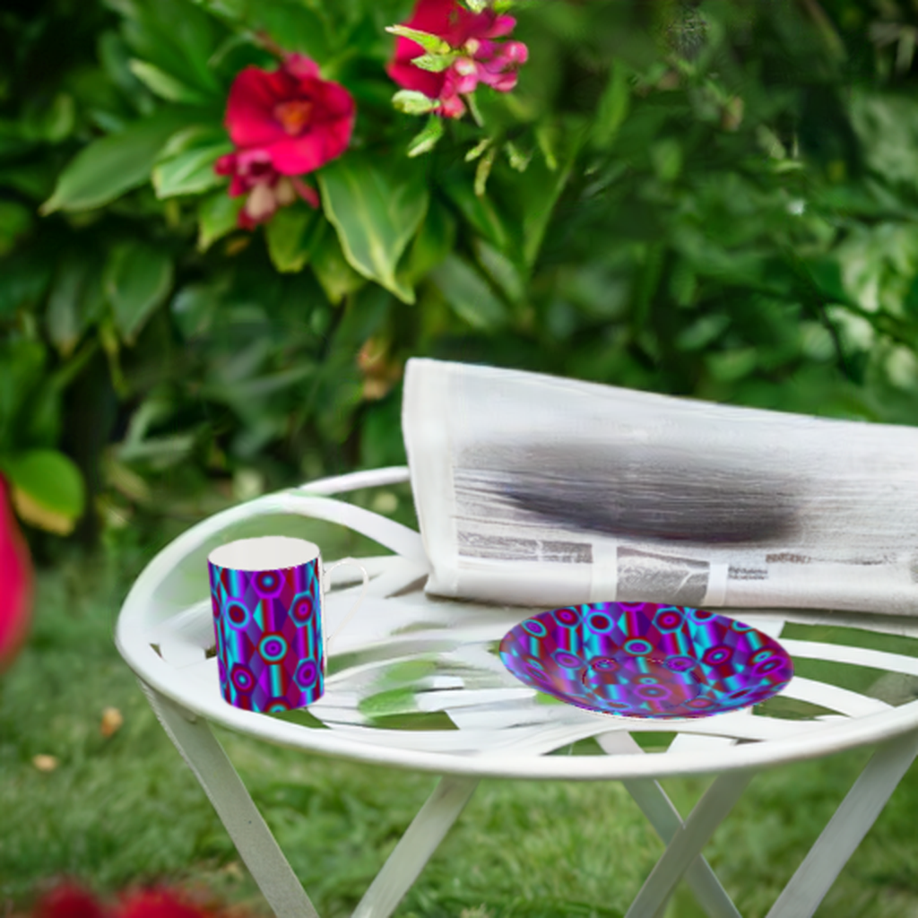 Bone China Cup and Saucer with vibrant shapes