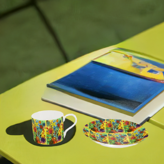 Bone China Cup & Saucer Original Floral Abstract Art