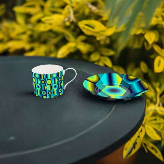 Bone China Cup and Saucer with vibrant shapes