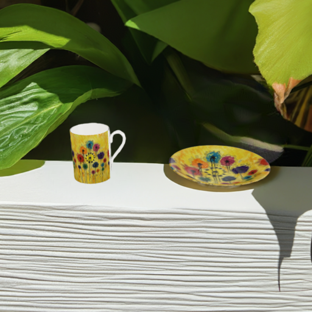 Bone China Cup & Saucer Abstract Pop of Flowers
