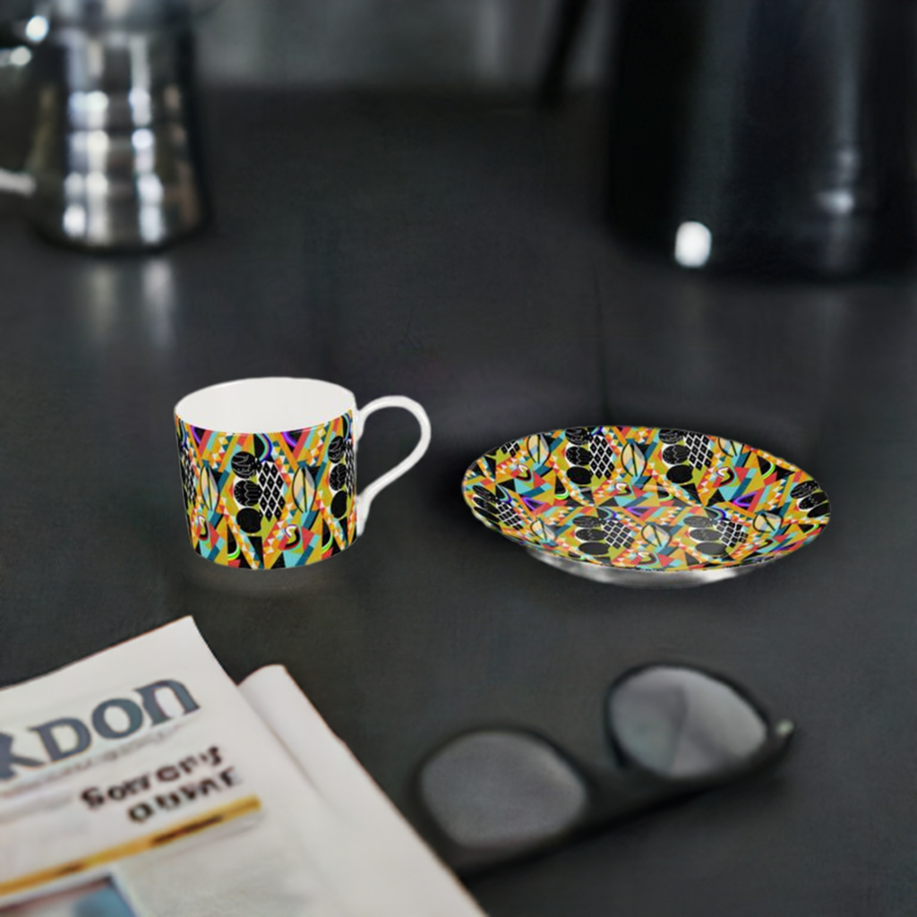 Bone China Cup & Saucer Colourful Abstract Design