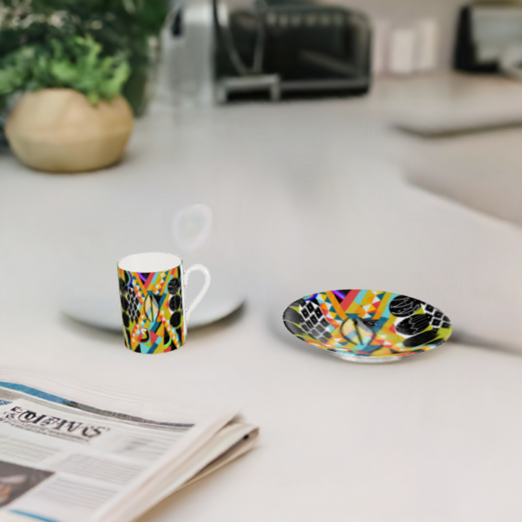 Bone China Cup & Saucer Colourful Abstract Design