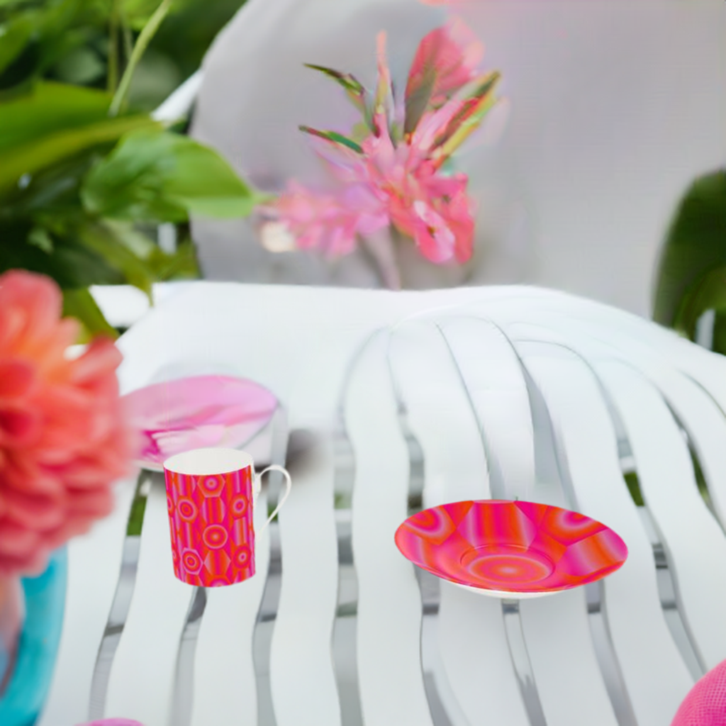 Bone China Cup and Saucer with Vibrant Shapes
