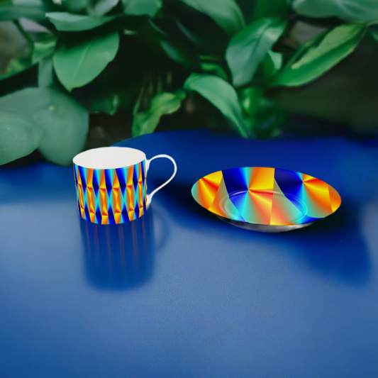 Bone China Cup and Saucer with vibrant shapes