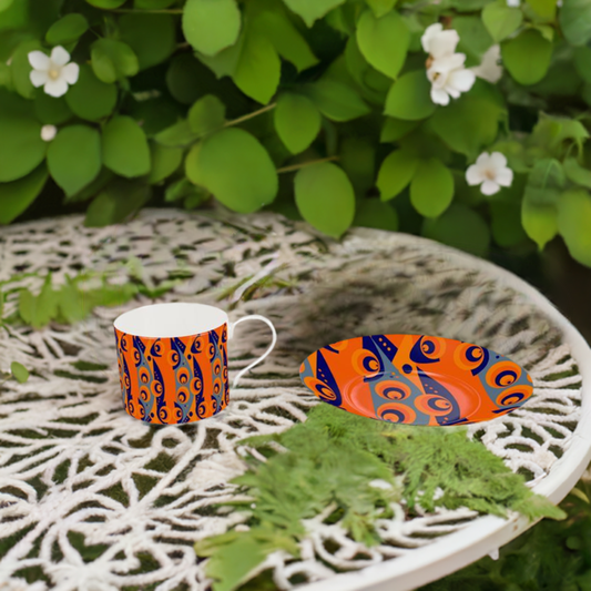 Bone China Cup and Saucer with a pop of bright colour