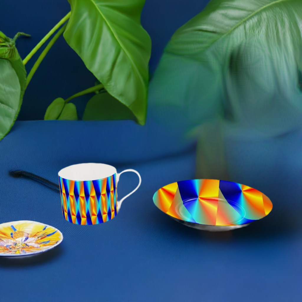 Bone China Cup and Saucer with vibrant shapes