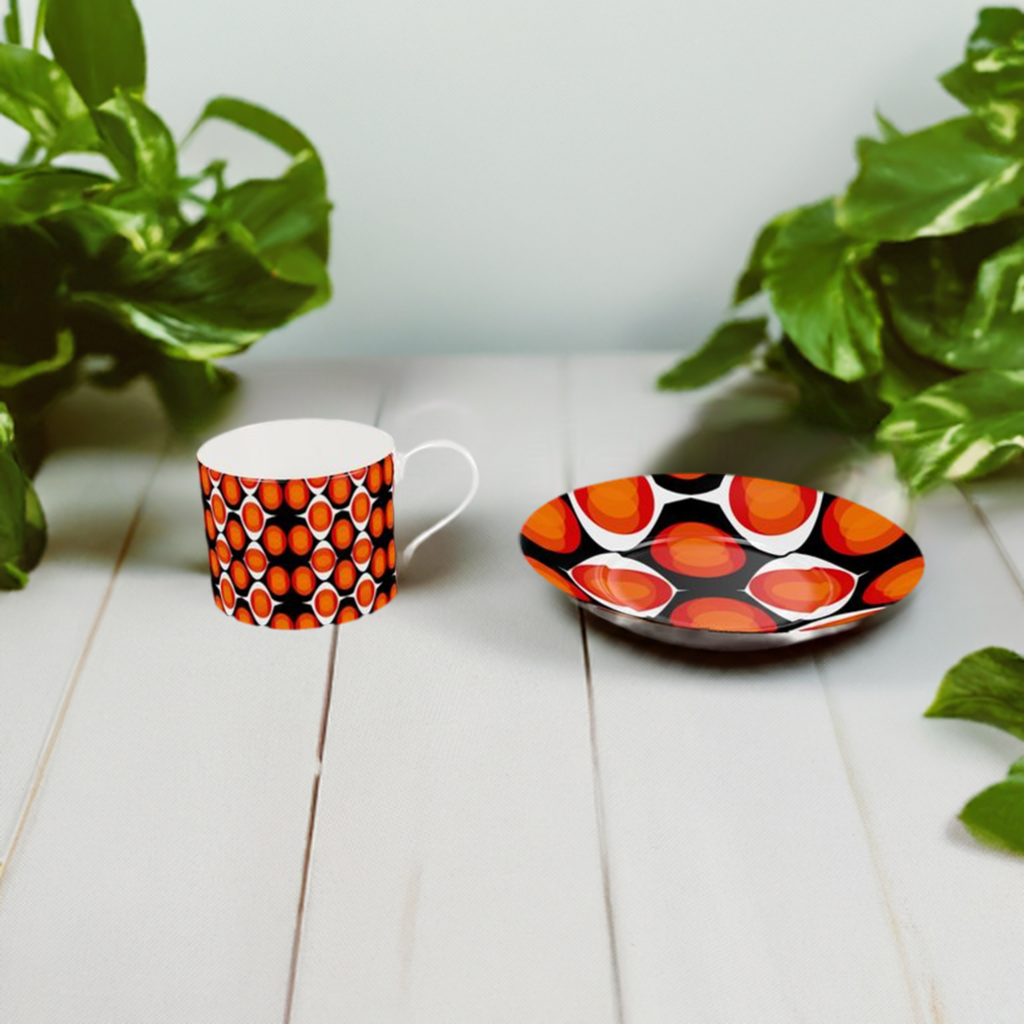 Bone China Cup and Saucer with a colourful Retro Design