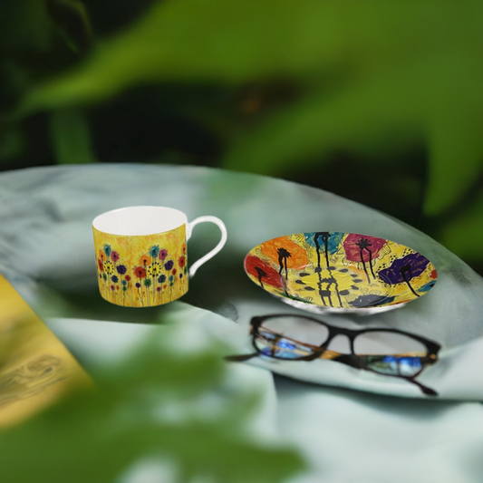 Bone China Cup & Saucer Abstract Pop of Flowers