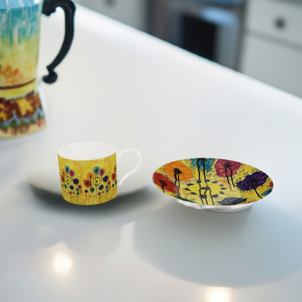Bone China Cup & Saucer Abstract Pop of Flowers