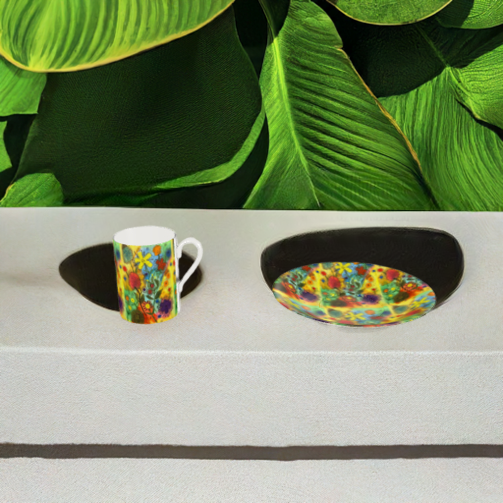 Bone China Cup & Saucer Original Floral Abstract Art