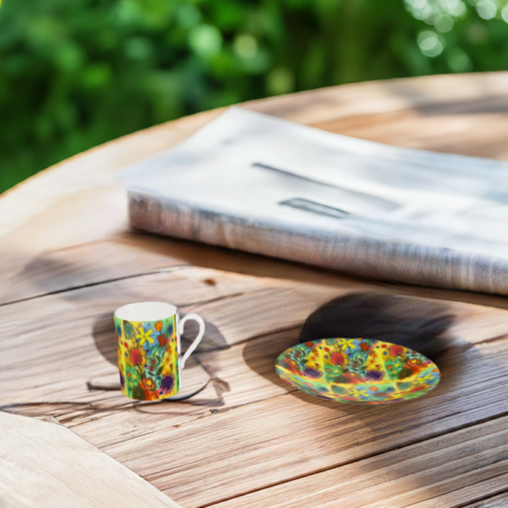 Bone China Cup & Saucer Original Floral Abstract Art