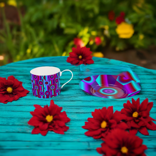 Bone China Cup and Saucer with vibrant shapes