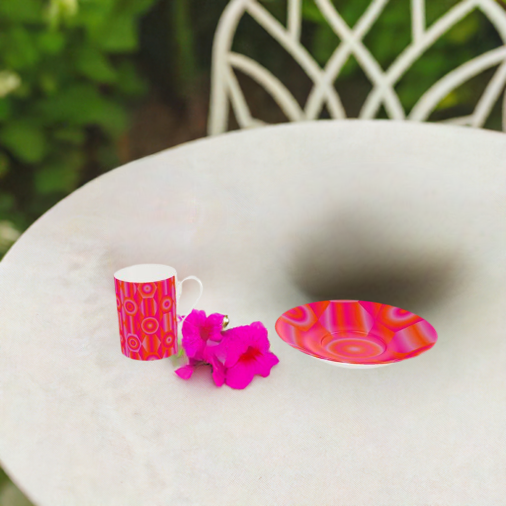 Bone China Cup and Saucer with Vibrant Shapes
