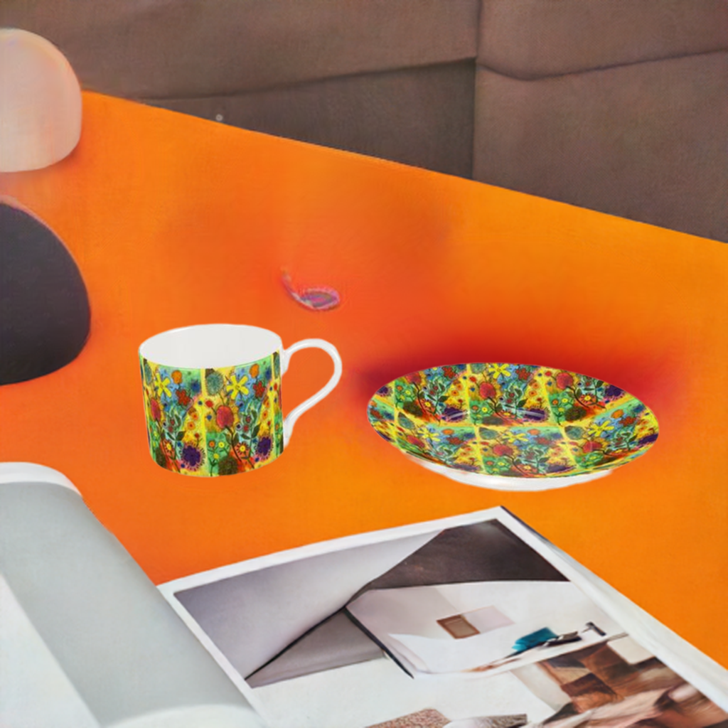 Bone China Cup & Saucer Original Floral Abstract Art