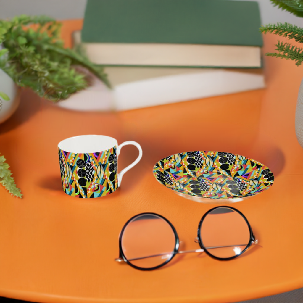 Bone China Cup & Saucer Colourful Abstract Design