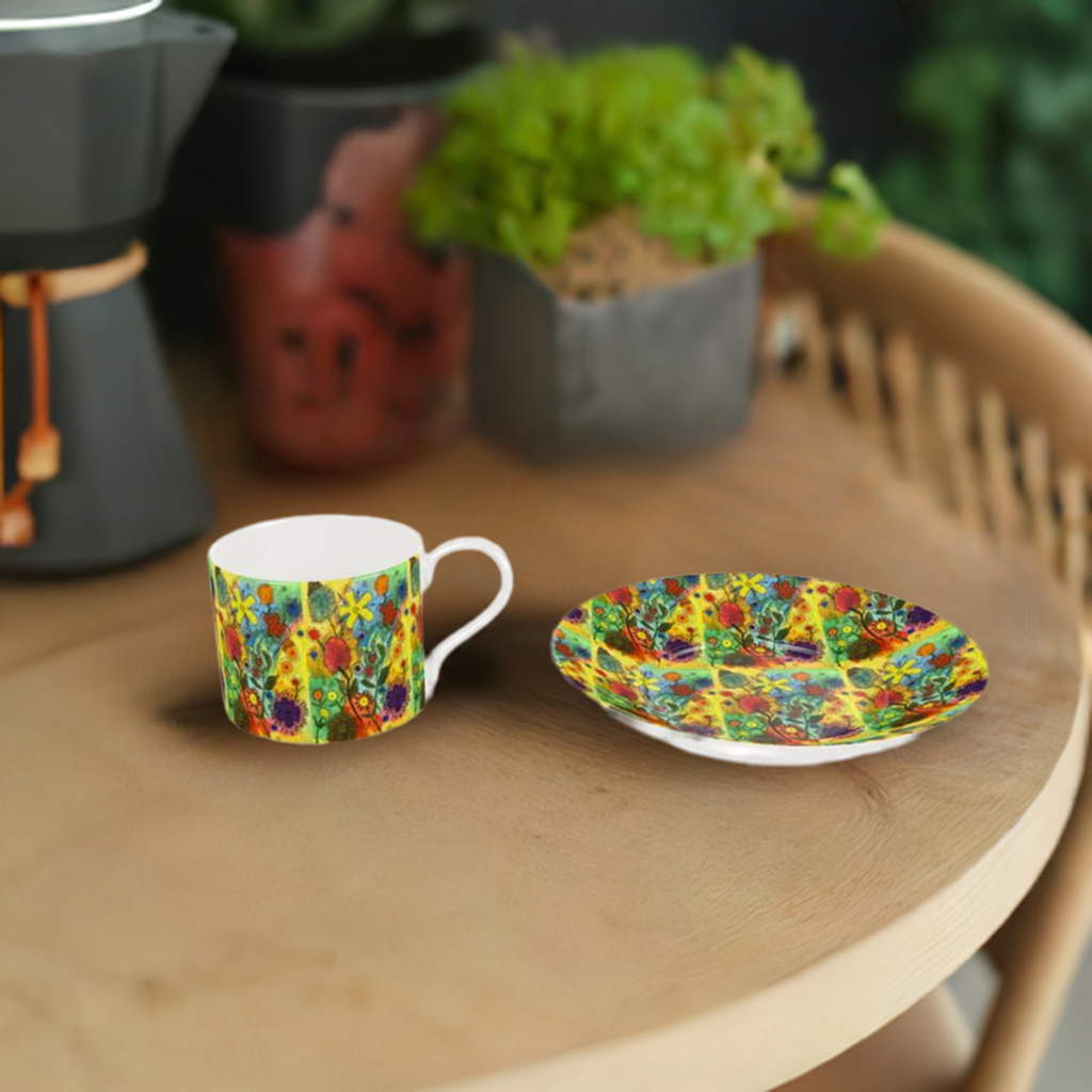 Bone China Cup & Saucer Original Floral Abstract Art