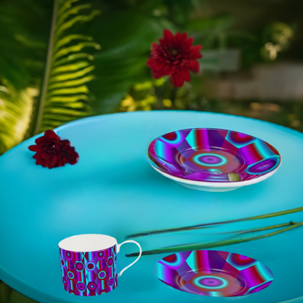 Bone China Cup and Saucer with vibrant shapes