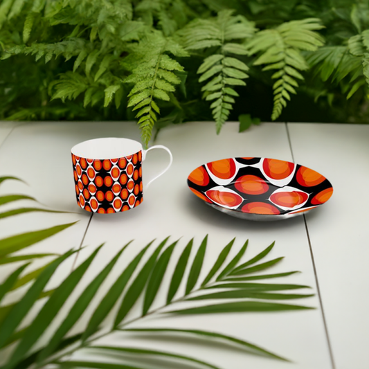 Bone China Cup and Saucer with a colourful Retro Design