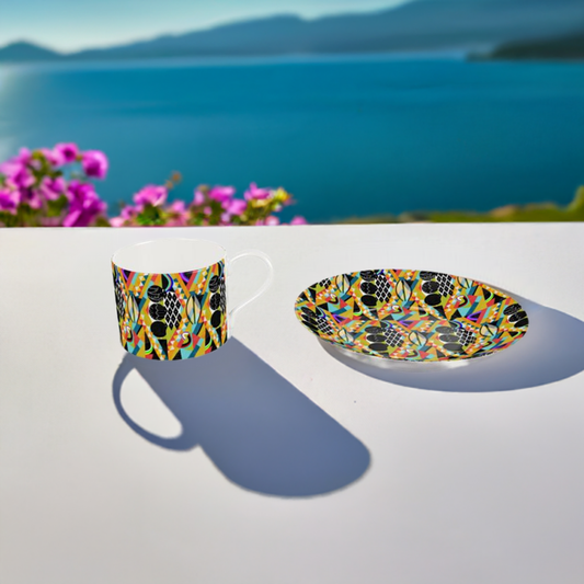 Bone China Cup & Saucer Colourful Abstract Design
