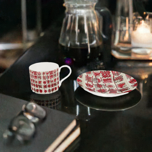 Bone China Cup & Saucer Abstract Ink Collage