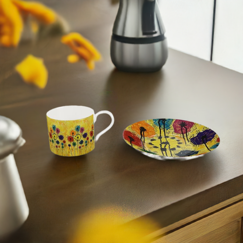 Bone China Cup & Saucer Abstract Pop of Flowers