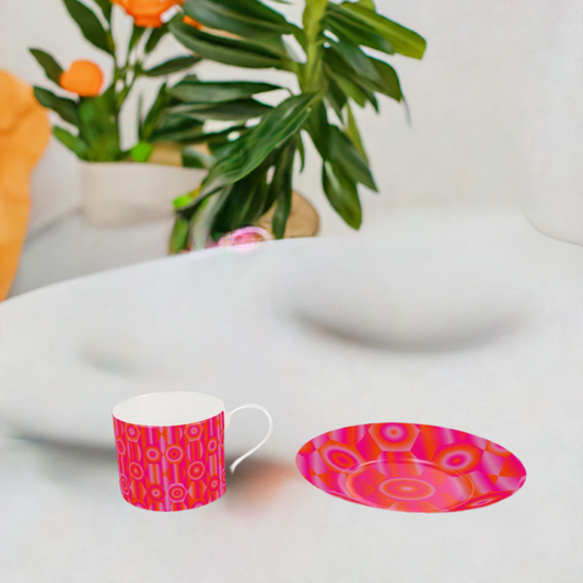 Bone China Cup and Saucer with Vibrant Shapes