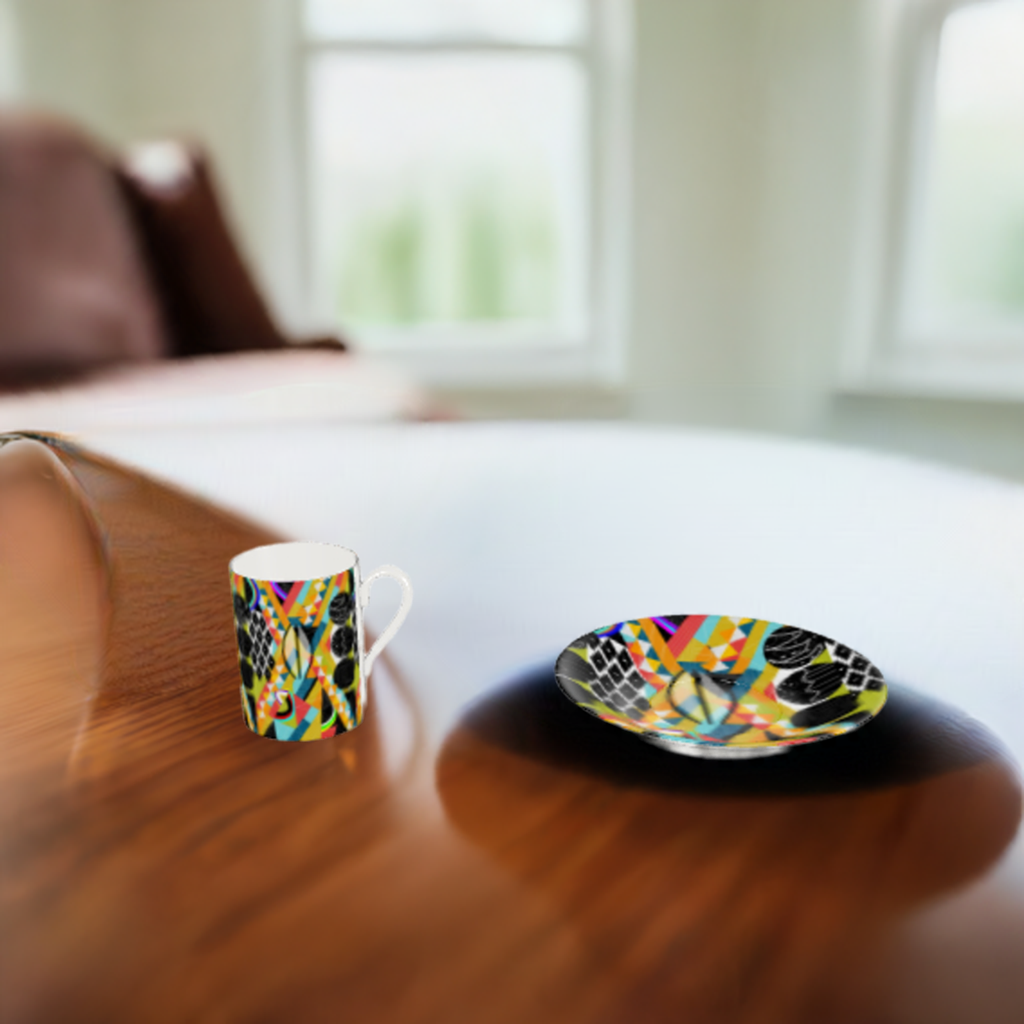 Bone China Cup & Saucer Colourful Abstract Design