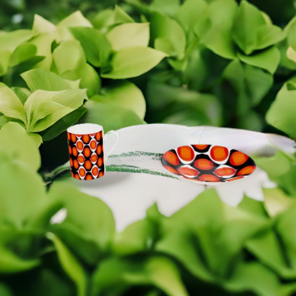 Bone China Cup and Saucer with a colourful Retro Design