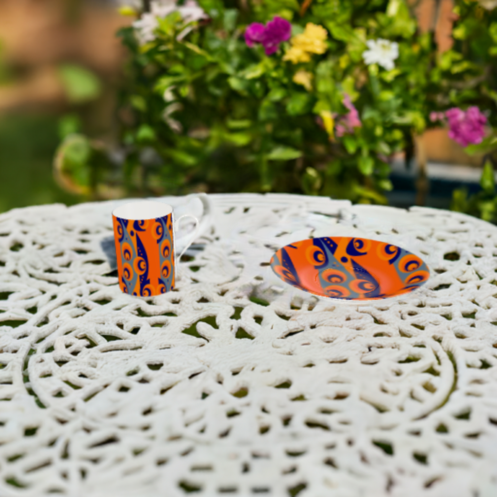Bone China Cup and Saucer with a pop of bright colour
